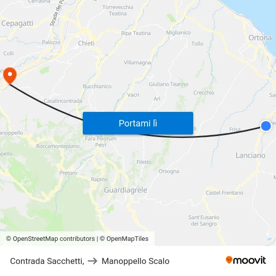 Contrada Sacchetti, to Manoppello Scalo map