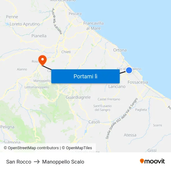San Rocco to Manoppello Scalo map