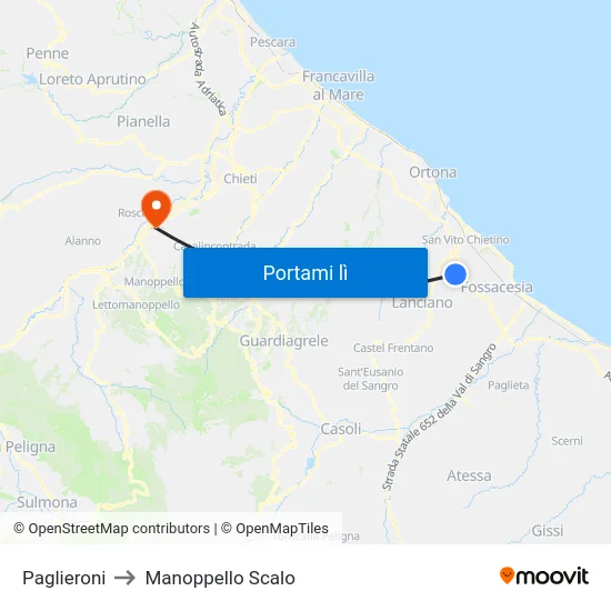 Paglieroni to Manoppello Scalo map