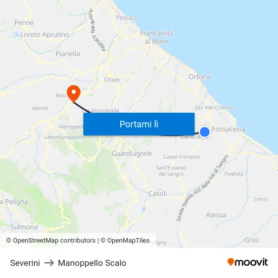 Severini to Manoppello Scalo map