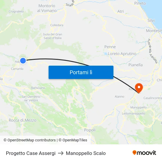 Progetto Case Assergi to Manoppello Scalo map