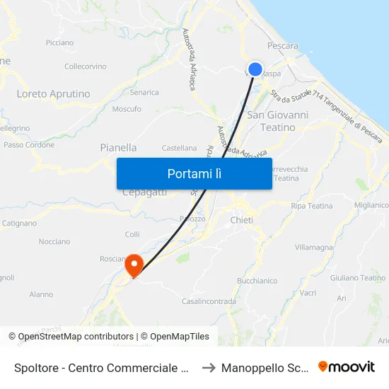 Spoltore - Centro Commerciale Arca to Manoppello Scalo map