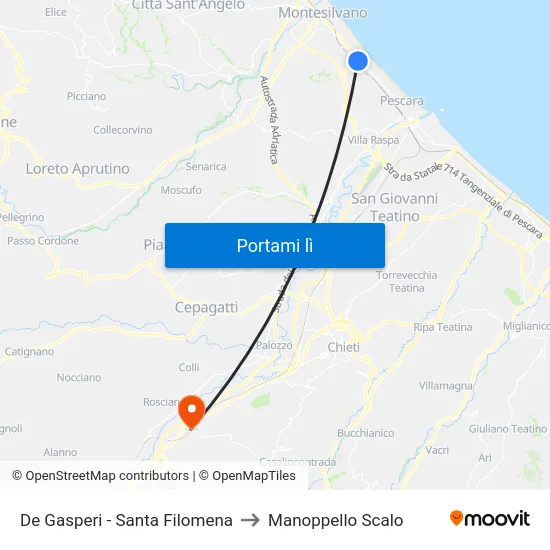 De Gasperi - Santa Filomena to Manoppello Scalo map