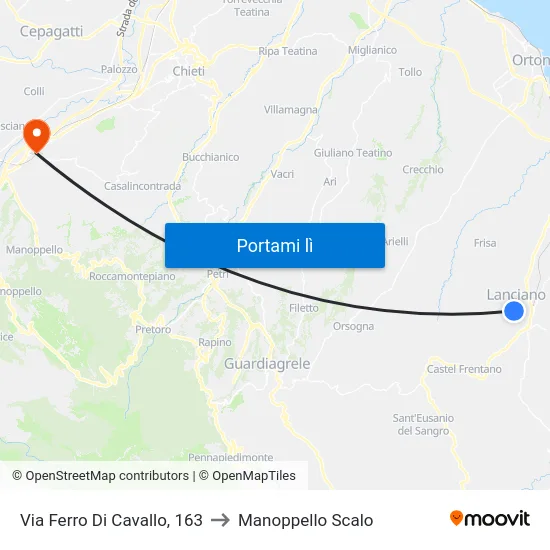 Via Ferro Di Cavallo, 163 to Manoppello Scalo map
