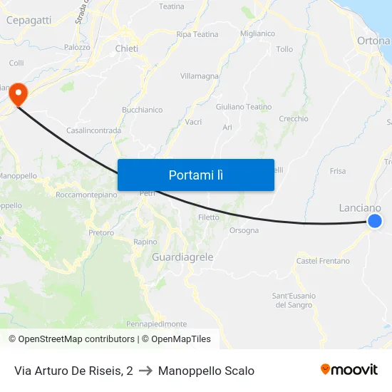 Via Arturo De Riseis, 2 to Manoppello Scalo map