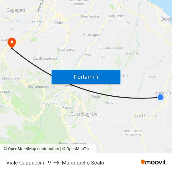 Viale Cappuccini, 9 to Manoppello Scalo map