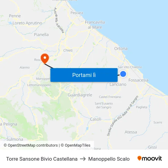 Torre Sansone Bivio Castellana to Manoppello Scalo map