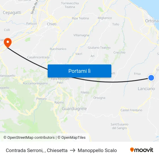 Contrada Serroni, , Chiesetta to Manoppello Scalo map
