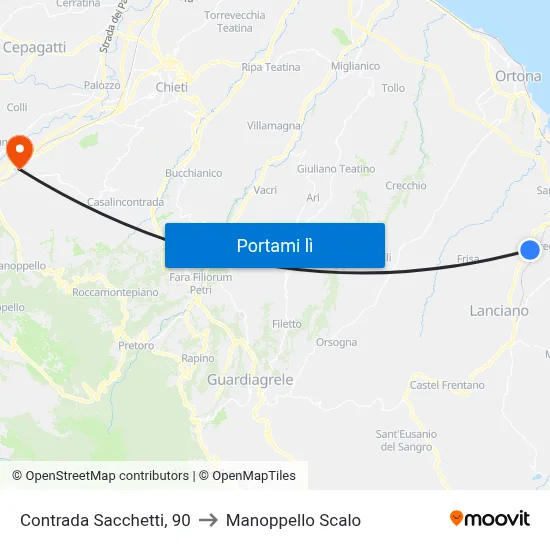 Contrada Sacchetti, 90 to Manoppello Scalo map