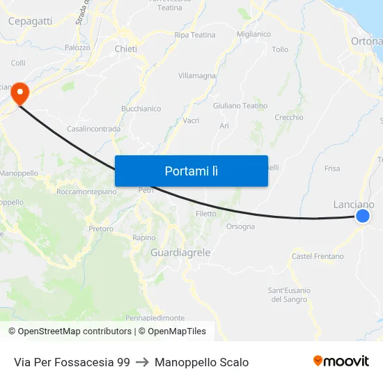 Via Per Fossacesia 99 to Manoppello Scalo map