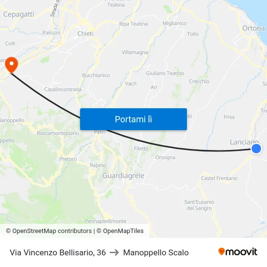 Via Vincenzo Bellisario, 36 to Manoppello Scalo map