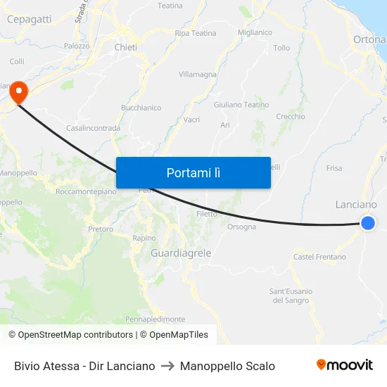 Bivio Atessa - Dir Lanciano to Manoppello Scalo map
