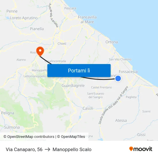 Via Canaparo, 56 to Manoppello Scalo map
