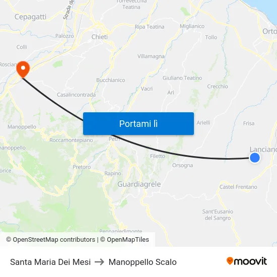 Santa Maria Dei Mesi to Manoppello Scalo map
