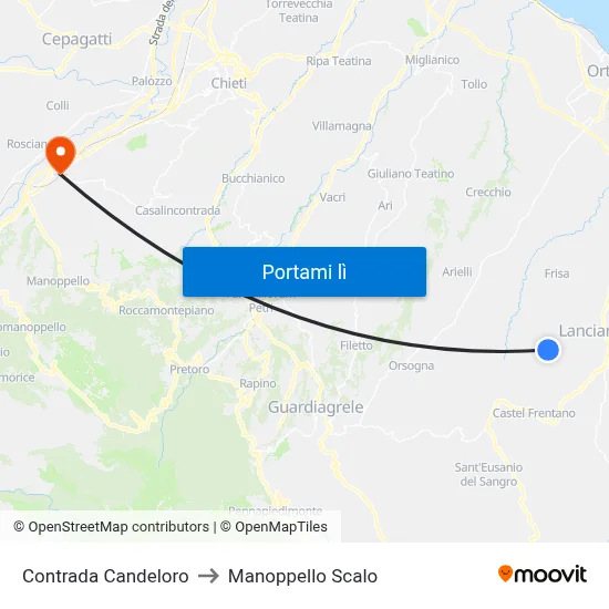Contrada Candeloro to Manoppello Scalo map