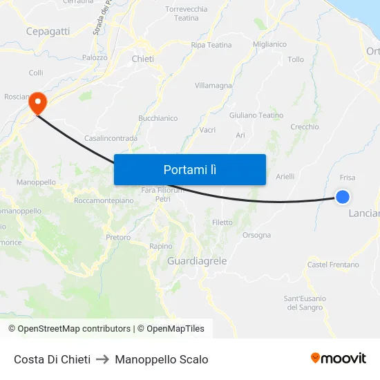 Costa Di Chieti to Manoppello Scalo map