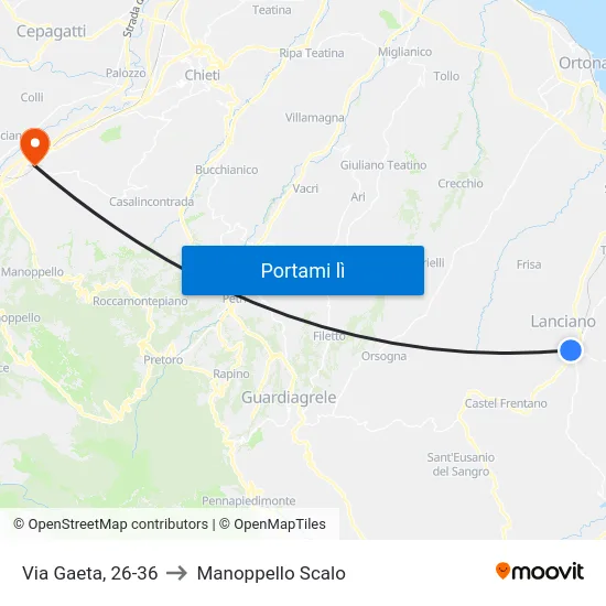 Via Gaeta, 26-36 to Manoppello Scalo map