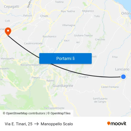 Via E. Tinari, 25 to Manoppello Scalo map