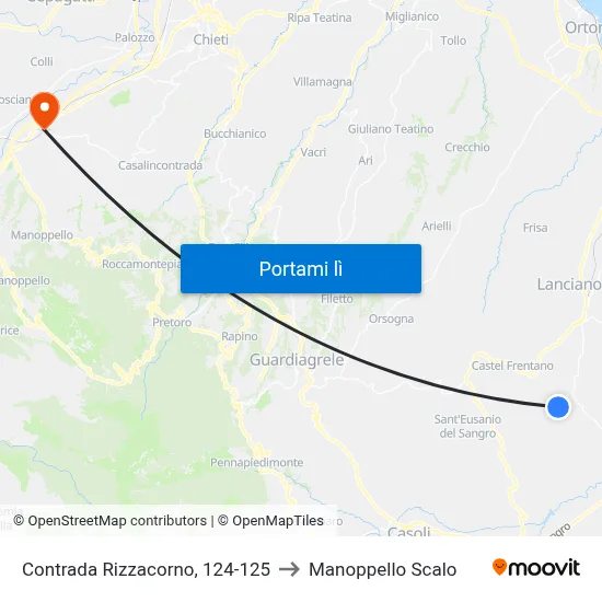 Contrada Rizzacorno, 124-125 to Manoppello Scalo map