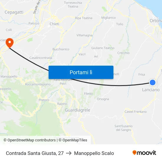 Contrada Santa Giusta, 27 to Manoppello Scalo map