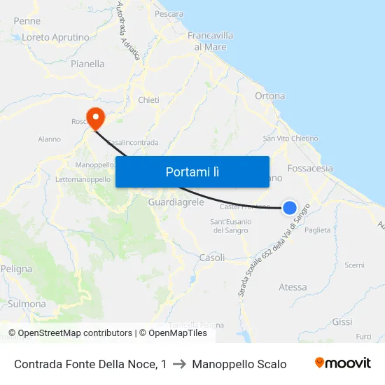 Contrada Fonte Della Noce, 1 to Manoppello Scalo map