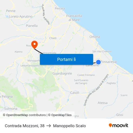 Contrada Mozzoni, 38 to Manoppello Scalo map