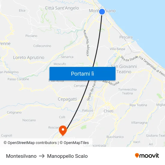 Montesilvano to Manoppello Scalo map