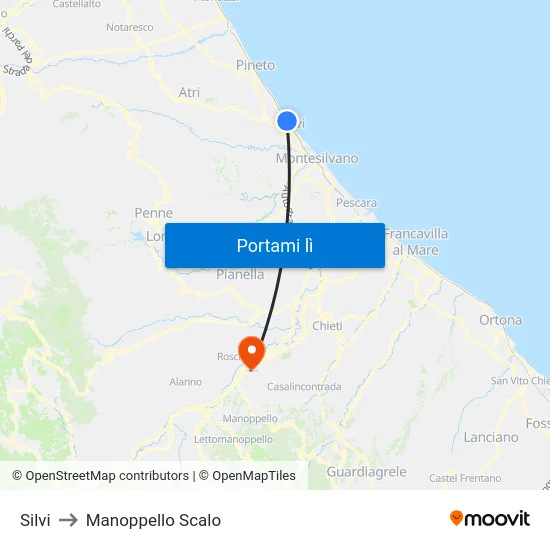 Silvi to Manoppello Scalo map