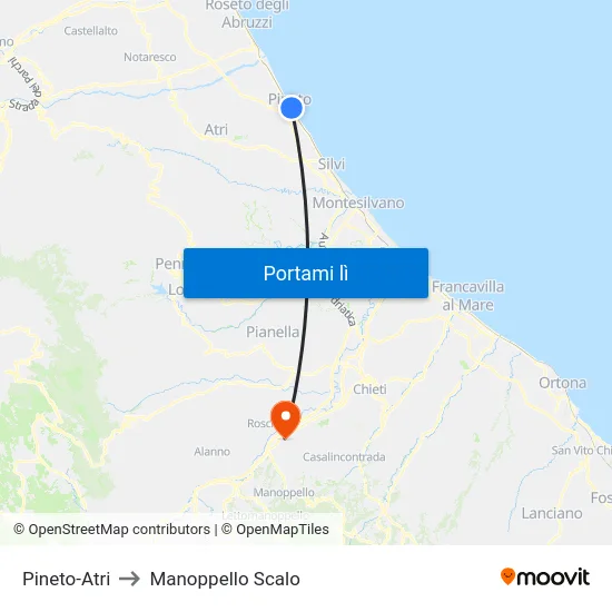 Pineto-Atri to Manoppello Scalo map