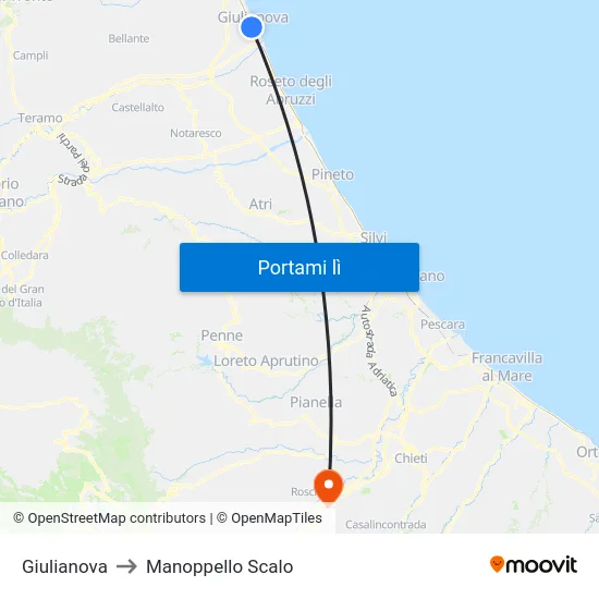 Giulianova to Manoppello Scalo map