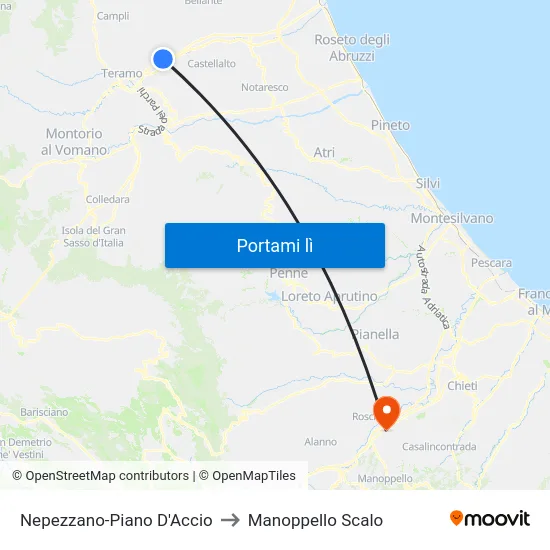 Nepezzano-Piano D'Accio to Manoppello Scalo map