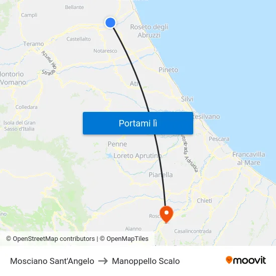 Mosciano Sant'Angelo to Manoppello Scalo map