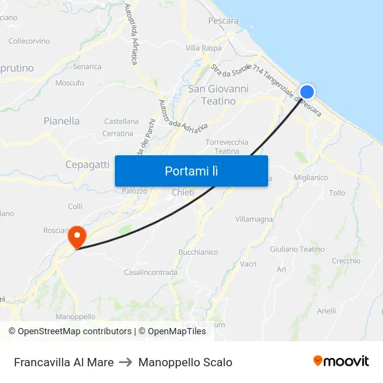 Francavilla Al Mare to Manoppello Scalo map