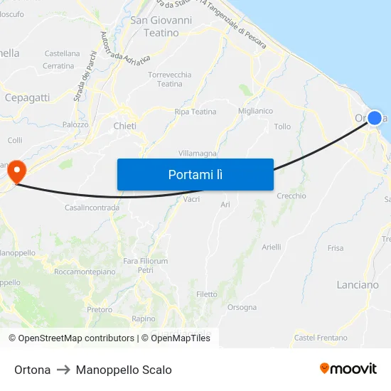 Ortona to Manoppello Scalo map