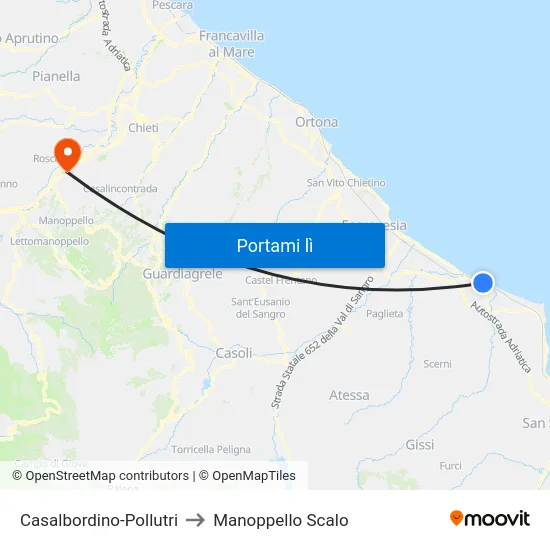Casalbordino-Pollutri to Manoppello Scalo map