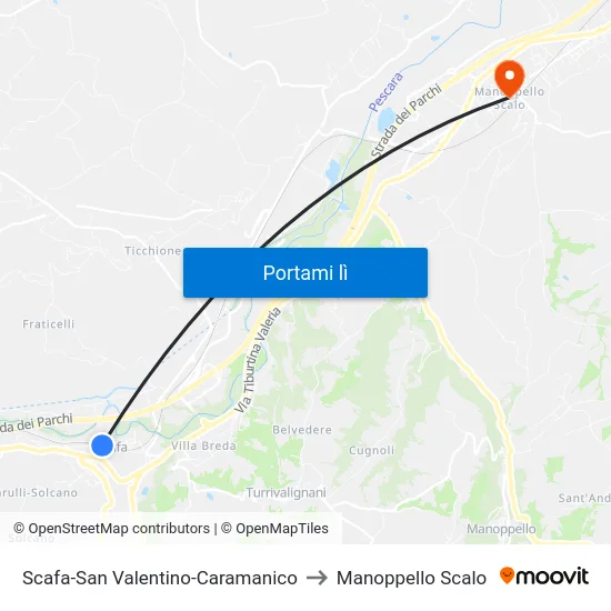 Scafa-San Valentino-Caramanico to Manoppello Scalo map