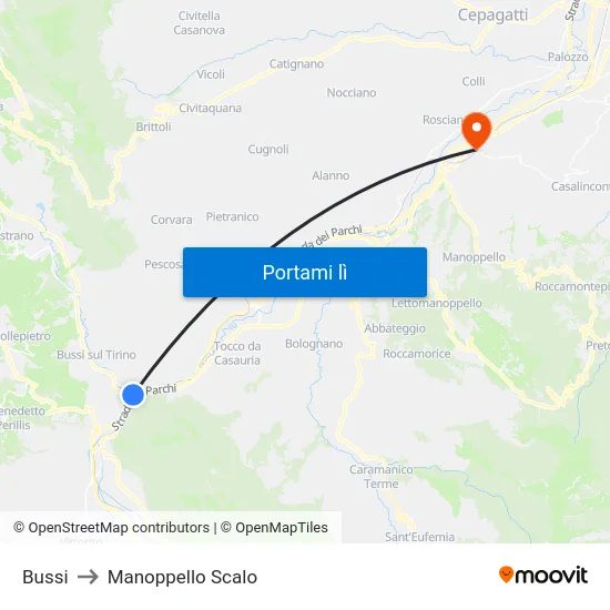 Bussi to Manoppello Scalo map