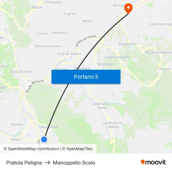 Pratola Peligna to Manoppello Scalo map