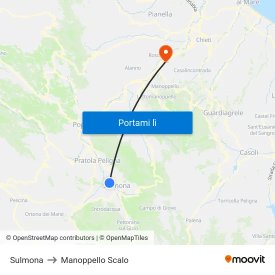 Sulmona to Manoppello Scalo map