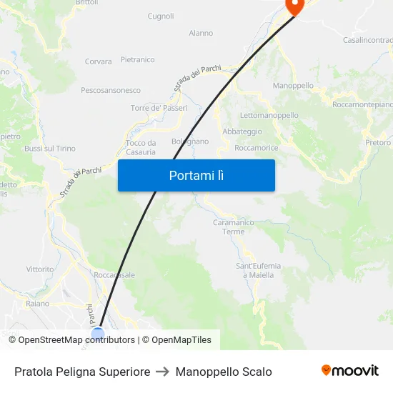 Pratola Peligna Superiore to Manoppello Scalo map