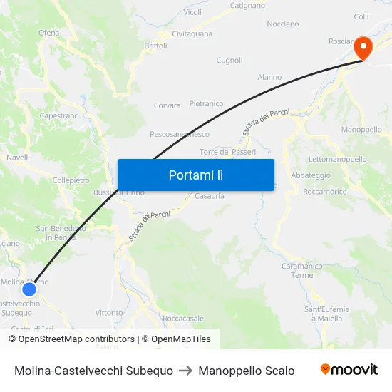 Molina-Castelvecchi Subequo to Manoppello Scalo map