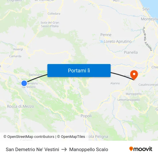 San Demetrio Ne' Vestini to Manoppello Scalo map