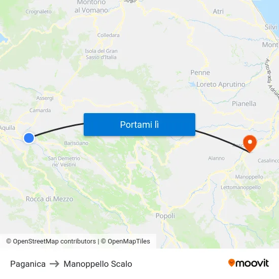 Paganica to Manoppello Scalo map