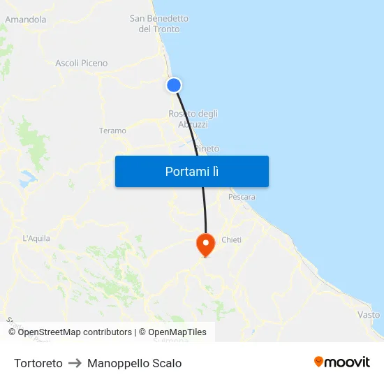 Tortoreto to Manoppello Scalo map
