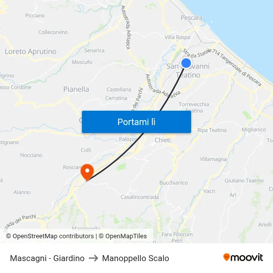 Mascagni - Giardino to Manoppello Scalo map
