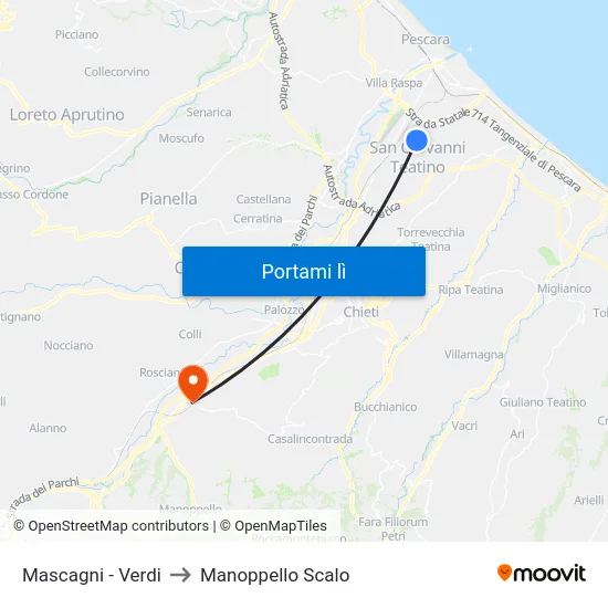 Mascagni - Verdi to Manoppello Scalo map