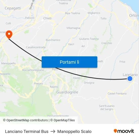 Lanciano Terminal Bus to Manoppello Scalo map