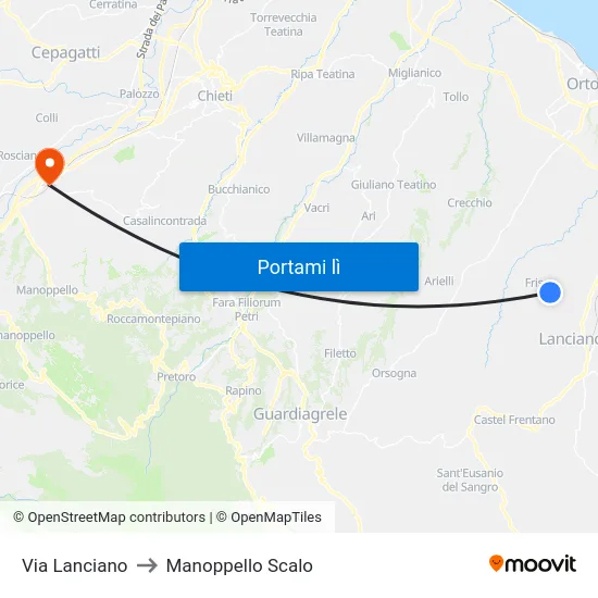 Via Lanciano to Manoppello Scalo map