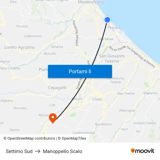 Settimo Sud to Manoppello Scalo map