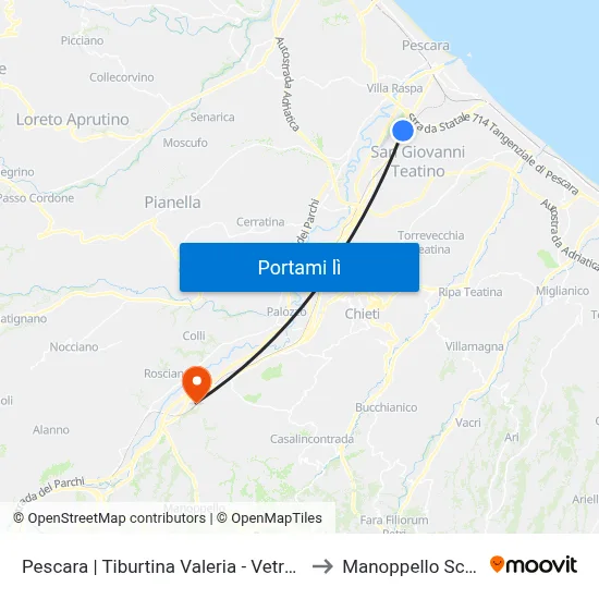 Pescara | Tiburtina Valeria - Vetrocar to Manoppello Scalo map